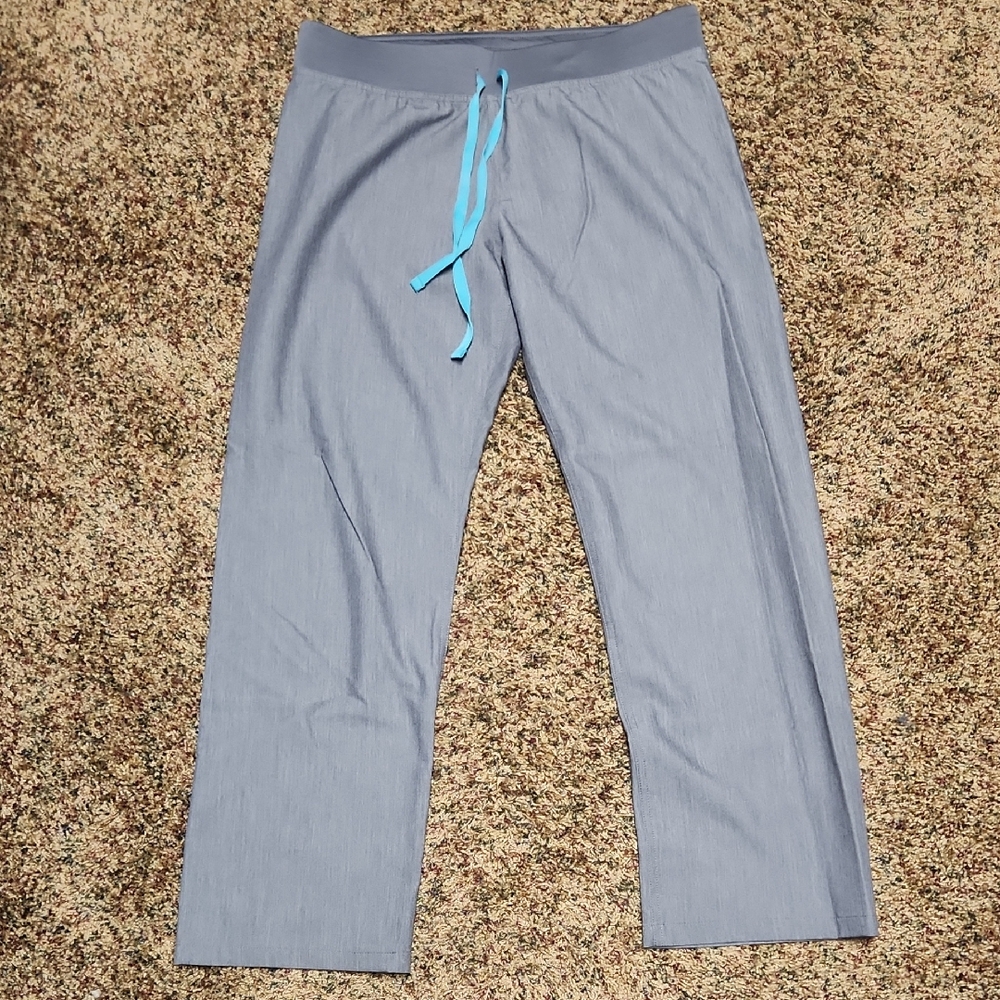 Figs Straight Leg Scrub Pants in Light Blue with Teal Drawstring